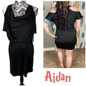 Mattox (Aiden Mattox) black cowl neck cold shoulder jersey stretch mini dress
